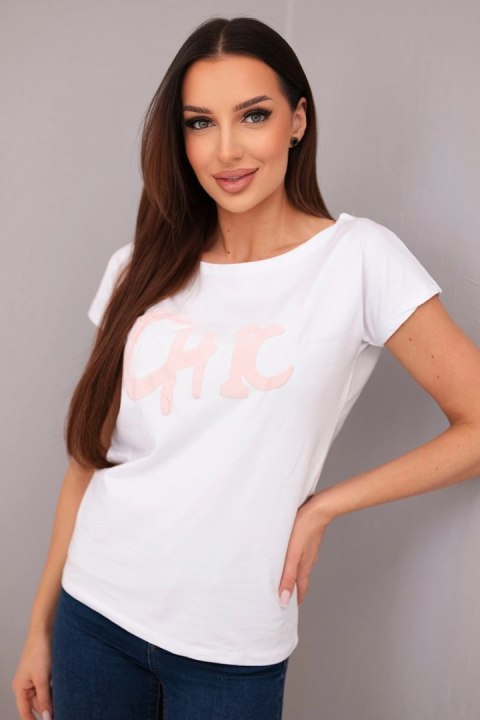 Bluzka damska bawełniana z nadrukiem CHIC biała
