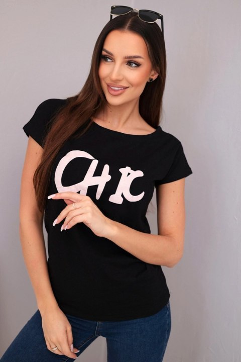 Bluzka damska bawełniana z nadrukiem CHIC czarna