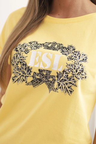 Bluzka damska bawełniana z ozdobnym nadrukiem ESL żółta