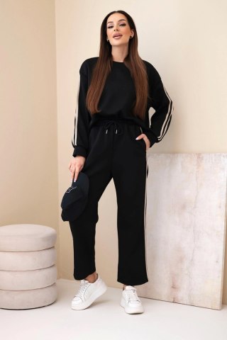 Komplet damski wiskozowy masełko z lampasami czarny