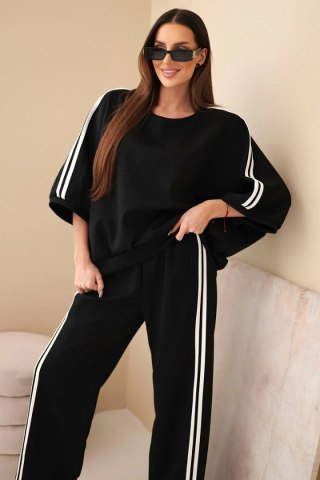 Komplet damski wiskozowy masełko z szeroką nogawką i luźną bluzą czarny