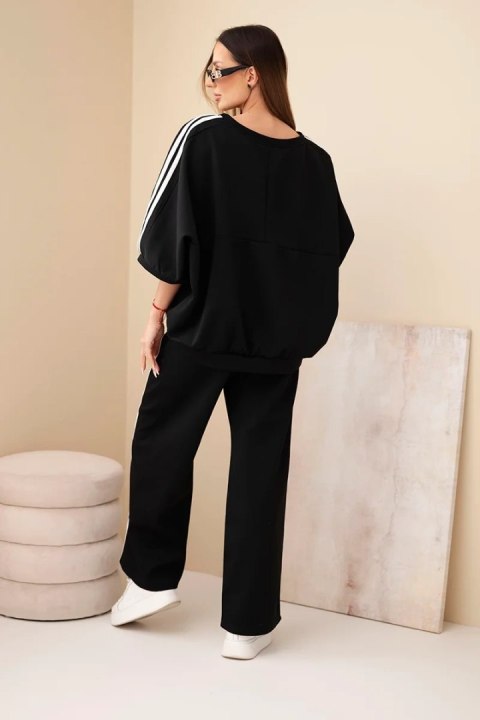 Komplet damski wiskozowy masełko z szeroką nogawką i luźną bluzą czarny