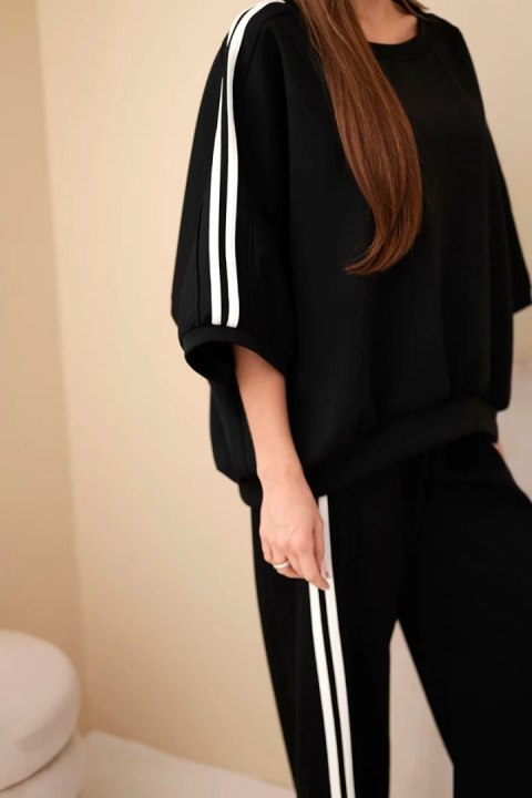 Komplet damski wiskozowy masełko z szeroką nogawką i luźną bluzą czarny