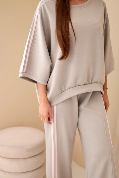 Komplet damski wiskozowy masełko z szeroką nogawką i luźną bluzą fango