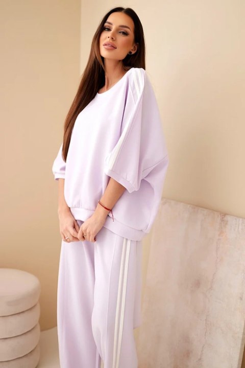 Komplet damski wiskozowy masełko z szeroką nogawką i luźną bluzą jasno fioletowy