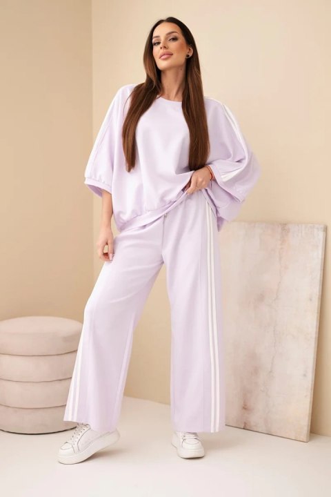 Komplet damski wiskozowy masełko z szeroką nogawką i luźną bluzą jasno fioletowy