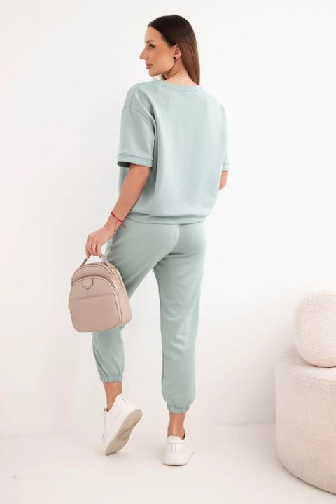 Komplet damski z wiskozy masełko z krótkim rękawem i spodniami ciemny miętowy