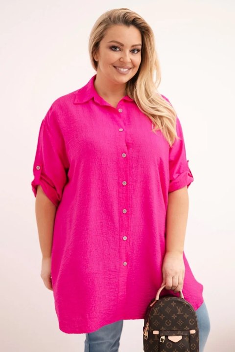 Koszula damska Plus Size z wiskozy z dłuższym tyłem fuksja