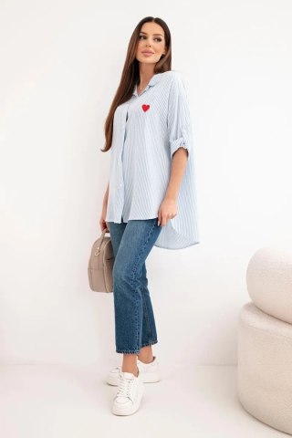 Koszula damska bawełniana w paski z haftowanym sercem niebieska