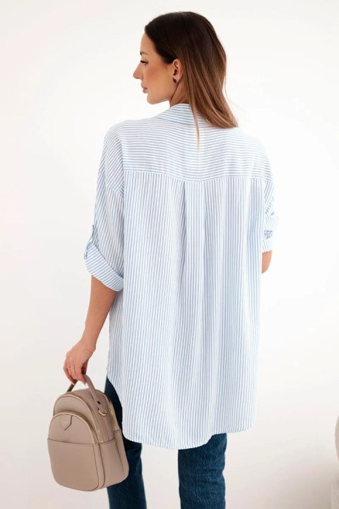 Koszula damska bawełniana w paski z haftowanym sercem niebieska