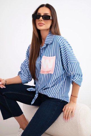 Koszula damska bawełniana w paski z wiązaniem jeansowa