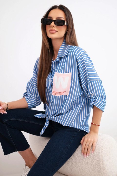 Koszula damska bawełniana w paski z wiązaniem jeansowa