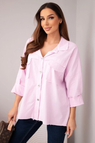 Koszula damska bawełniana z kieszeniami jasno fioletowa