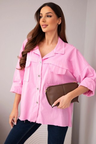 Koszula damska bawełniana z kieszeniami jasno różowa
