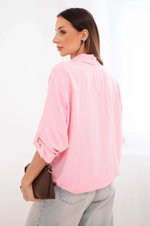 Koszula damska z wiskozą z ozdobnymi guzikami i kołnierzem cukierkowy róż