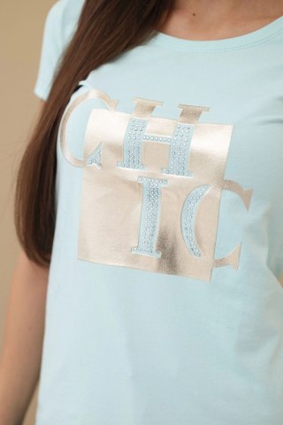 Koszulka damskia bawełniana z nadrukiem CHIC miętowa