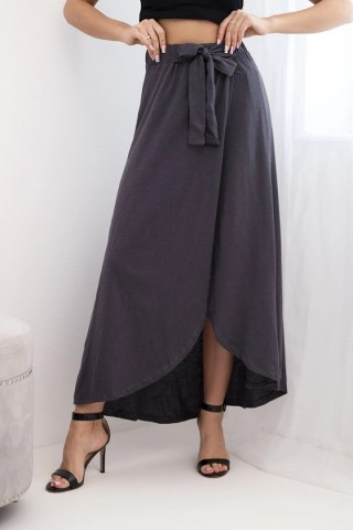 Spódnica damska bawełniana kopertowa maxi z wiązaniem grafitowa