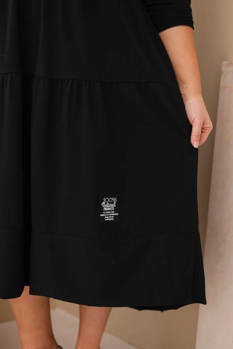 Sukienka damska bawełniana Plus Size z falbanami i podwiniętym rękawem czarna