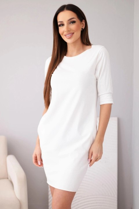 Sukienka damska bawełniana z rękawem 3/4 i kieszeniami biała