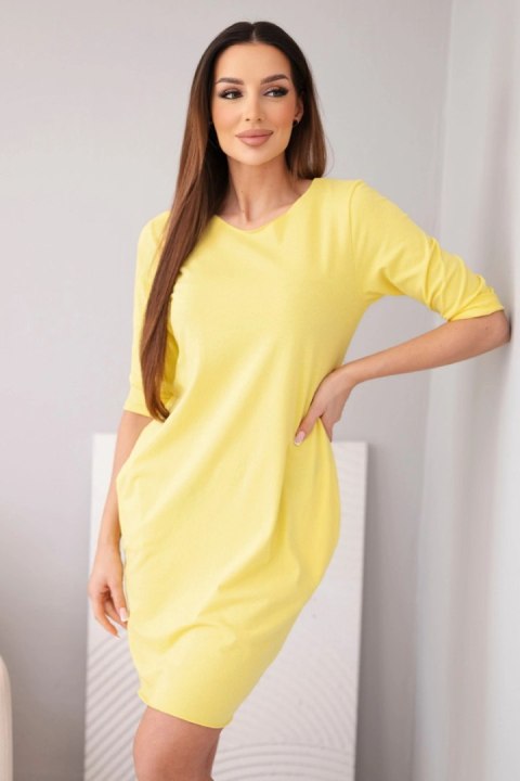 Sukienka damska bawełniana z rękawem 3/4 i kieszeniami żółta