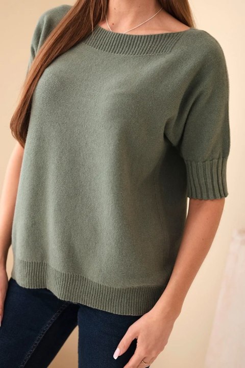 Sweter damski z wiskozy z krótkim rękawem khaki