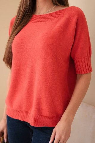Sweter damski z wiskozy z krótkim rękawem malinowy