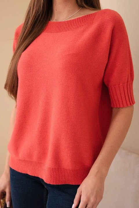 Sweter damski z wiskozy z krótkim rękawem malinowy