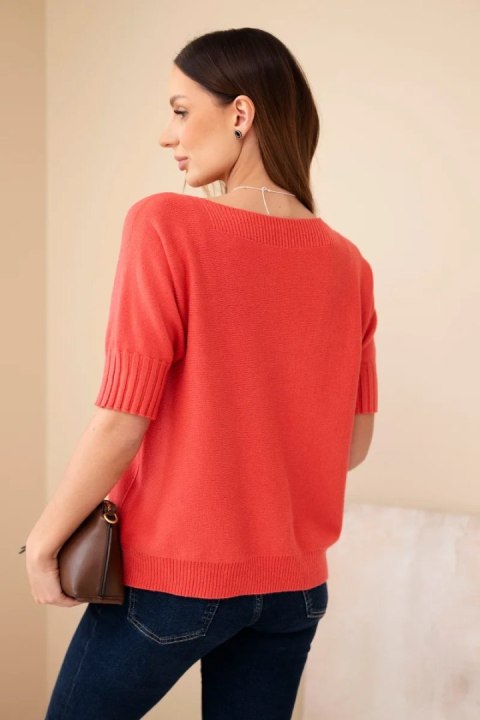 Sweter damski z wiskozy z krótkim rękawem malinowy