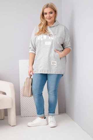 Bluza damska Plus Size wiskozowa z kapturem i kieszenią kangurką szary melanż
