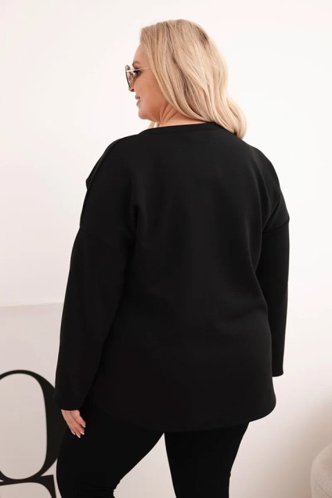 Bluza damska Plus Size z napisem i dekoltem V czarna