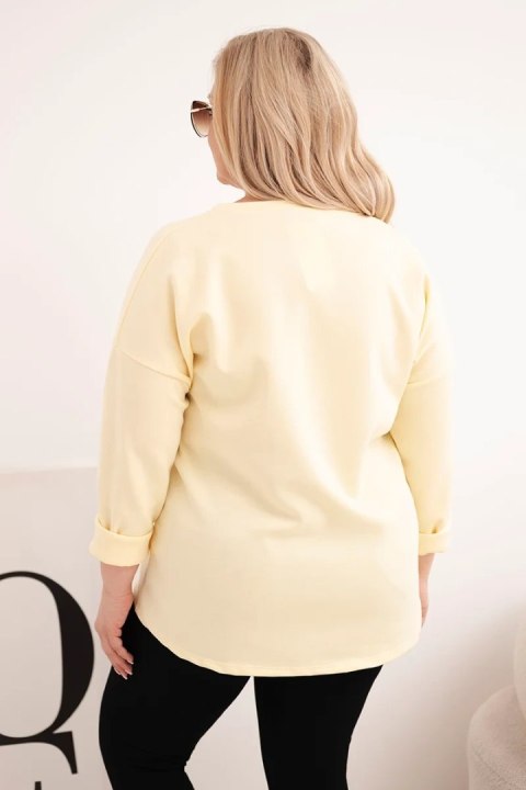 Bluza damska Plus Size z napisem i dekoltem V żółta