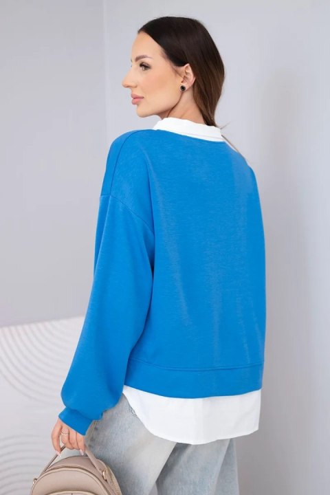 Bluza damska masełkowa z wiskozowy i z koszulową wstawką chabrowa