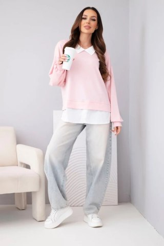 Bluza damska masełkowa z wiskozowy i z koszulową wstawką cukierkowy róż