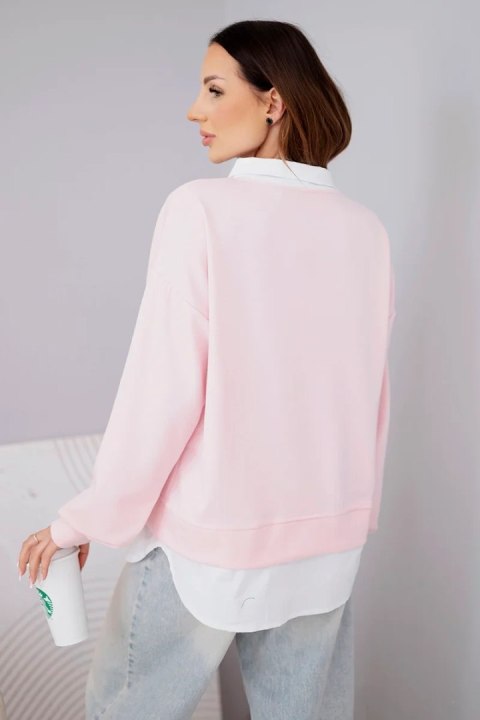 Bluza damska masełkowa z wiskozowy i z koszulową wstawką cukierkowy róż