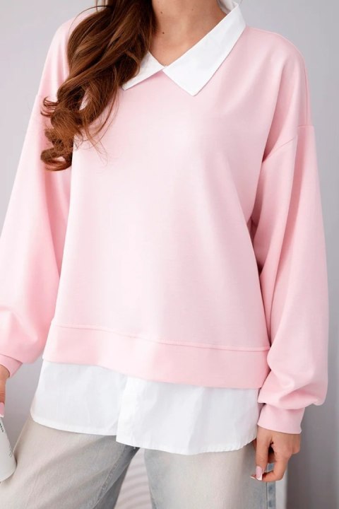 Bluza damska masełkowa z wiskozowy i z koszulową wstawką cukierkowy róż