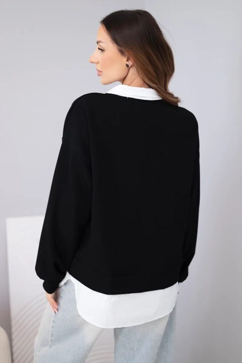 Bluza damska masełkowa z wiskozowy i z koszulową wstawką czarna