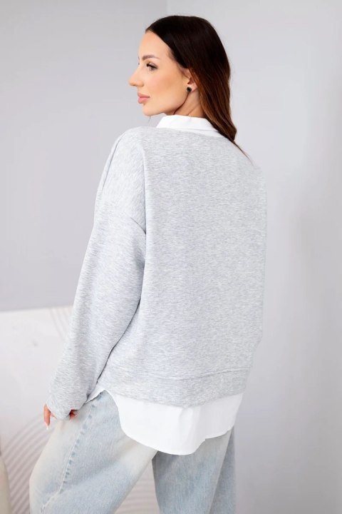 Bluza damska masełkowa z wiskozowy i z koszulową wstawką szara