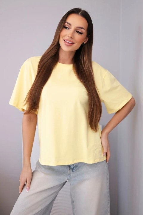Bluzka damska bawełniana basic z krótkim rękawem żółta