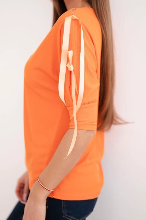 Bluzka damska wiskozowa z ozdobnymi wstążkami pomarańczowa