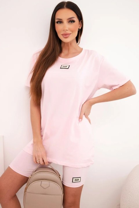 Komplet damski bawełniany z krótkim rękawem i szortami cukierkowy róż