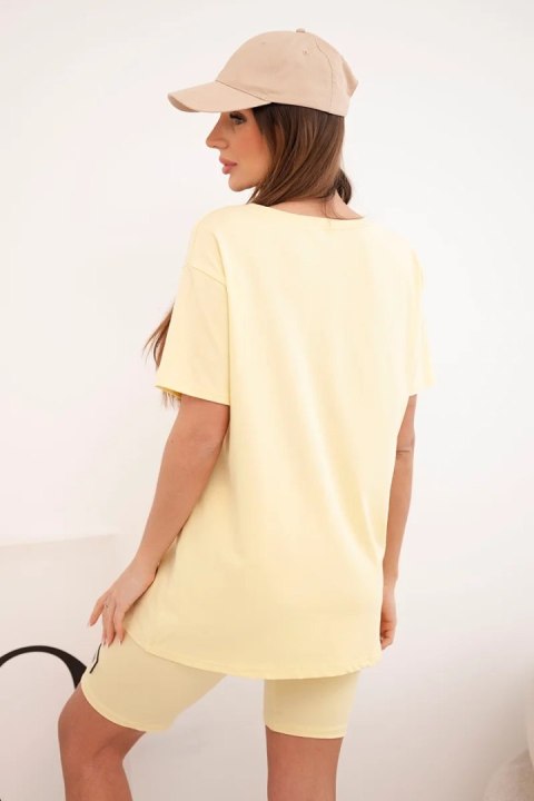 Komplet damski bawełniany z krótkim rękawem i szortami żółty