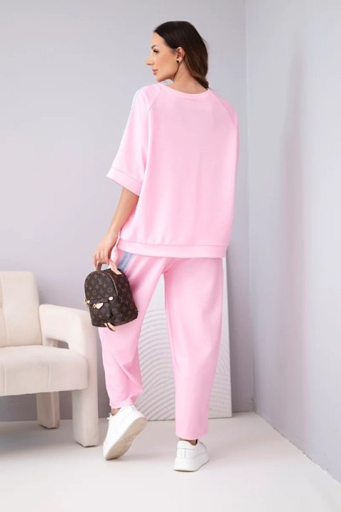 Komplet damski masełkowy z wiskozy bluza i spodnie z lampasami cukierkowy róż