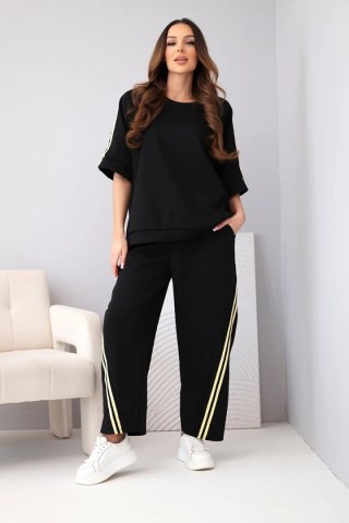 Komplet damski masełkowy z wiskozy bluza i spodnie z lampasami czarny