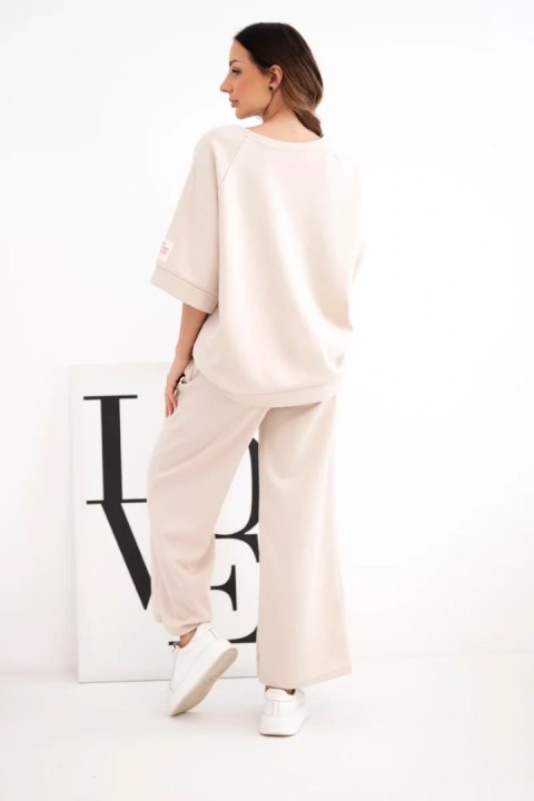 Komplet damski masełkowy z wiskozy bluza i szerokie spodnie beżowy