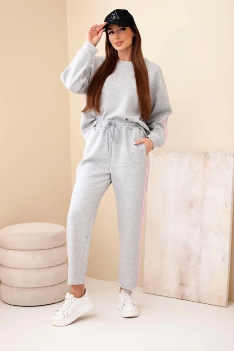 Komplet damski wiskozowy masełko z lampasami szary