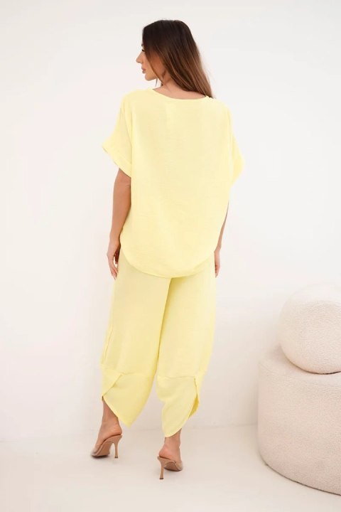 Komplet z wiskozy bluzka + spodnie żółty