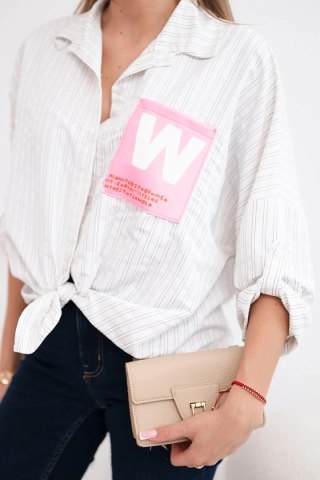 Koszula damska bawełniana w paski z wiązaniem beżowa