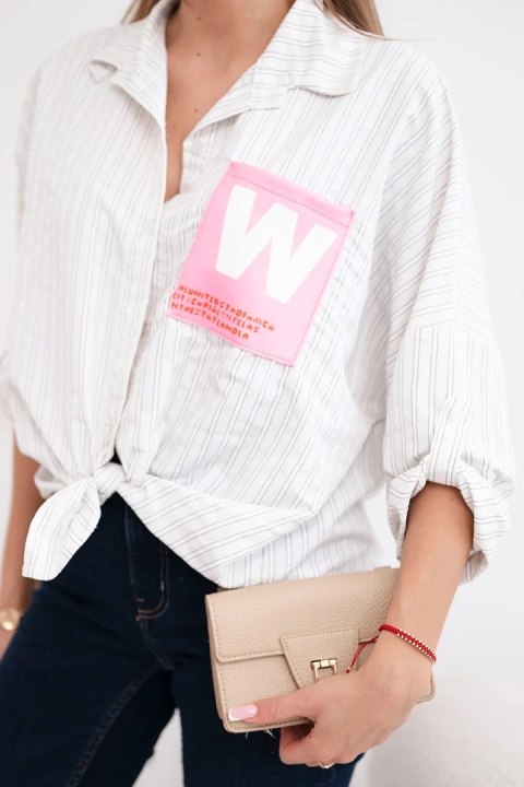 Koszula damska bawełniana w paski z wiązaniem beżowa