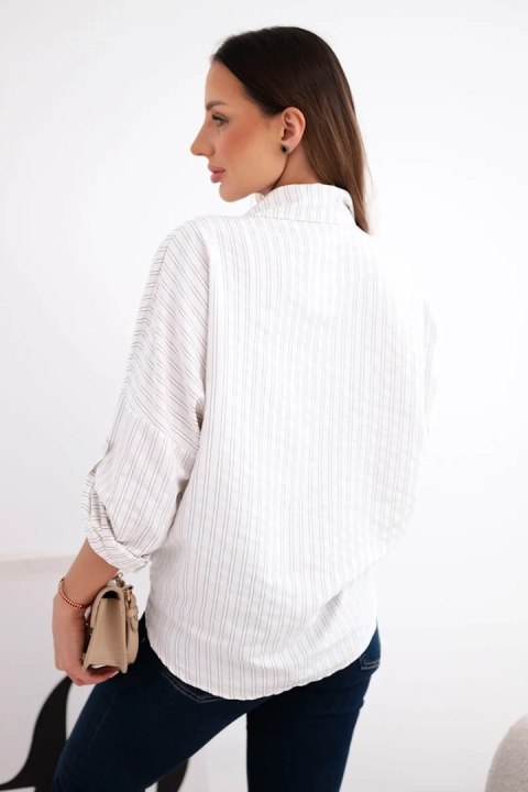 Koszula damska bawełniana w paski z wiązaniem beżowa