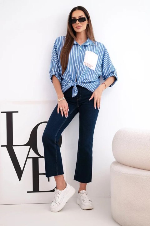 Koszula damska bawełniana w paski z wiązaniem jeansowa